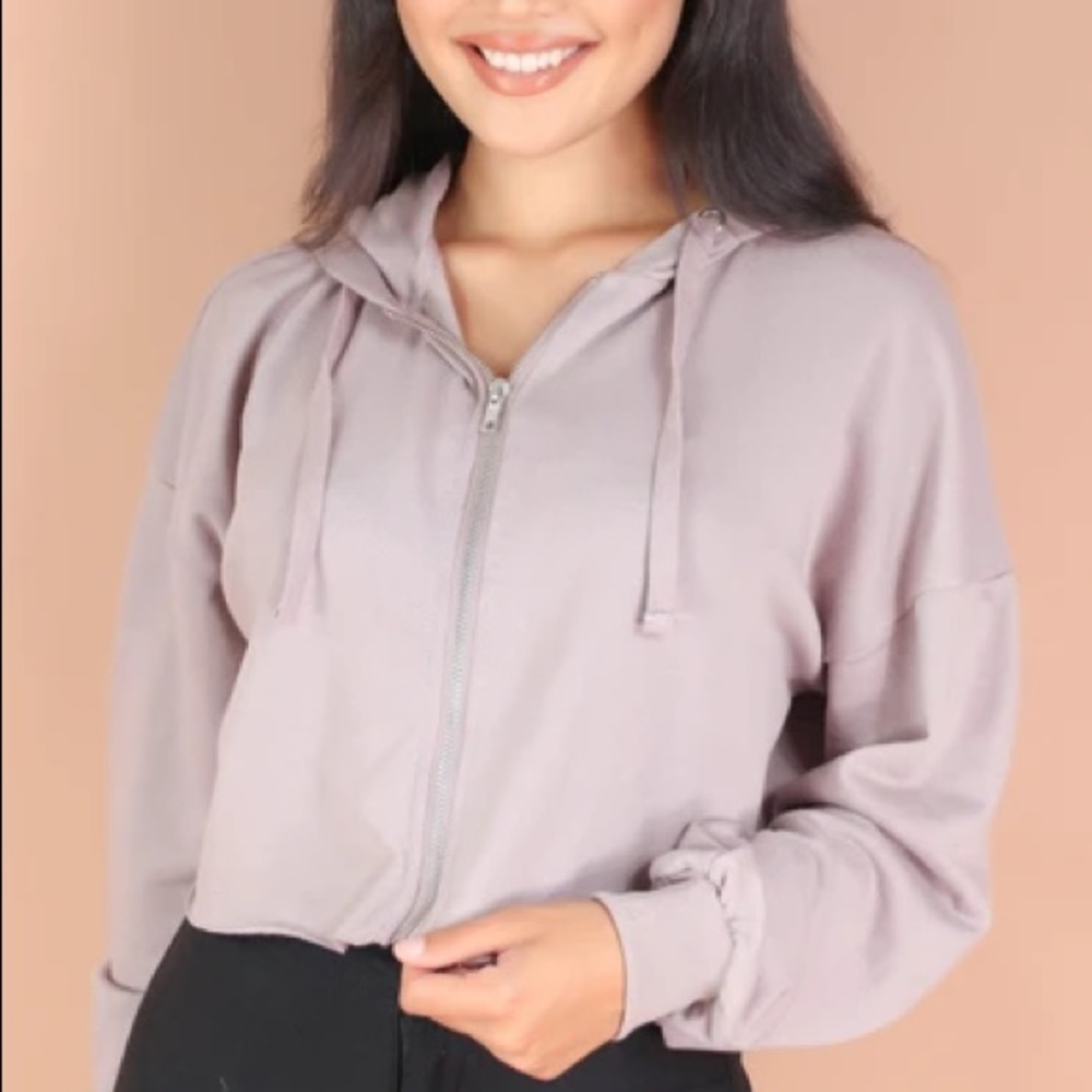 Mauve Jacket Crop Hoodie
